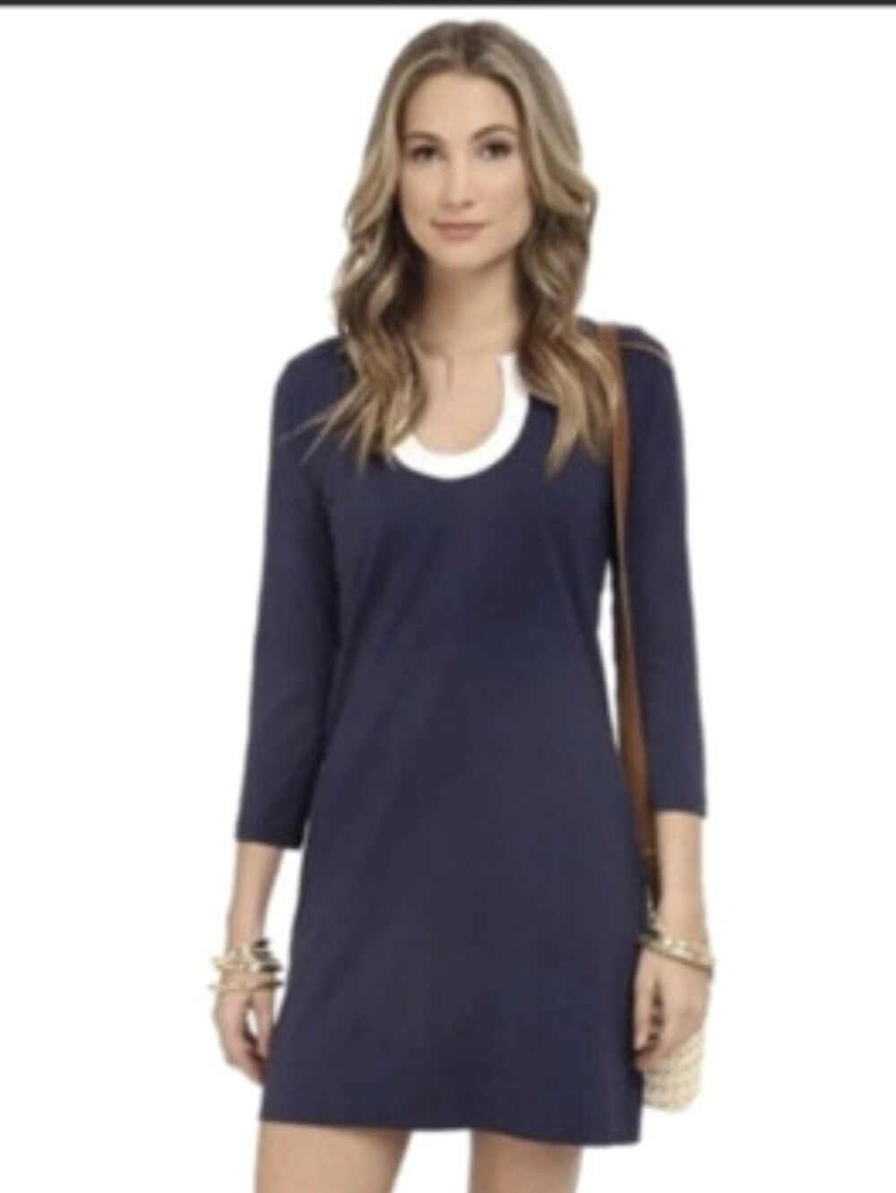 Lilly Pulitzer Classic Navy Blue w/White Trim Shift Dress Knee Length - XS